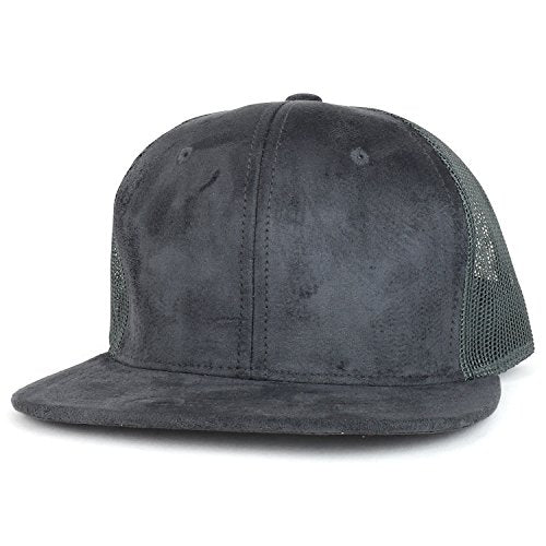 Trendy Apparel Shop Suede Plain Mesh Structured Snapback Cap with Flat Bill