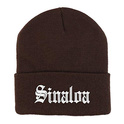 Trendy Apparel Shop Old English Sinaloa White Embroidered Acrylic Knit Beanie Cap