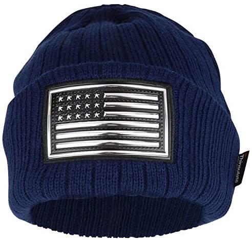 Trendy Apparel Shop Metallic PVC USA Flag Patched 3M Thinsulate Long Beanie