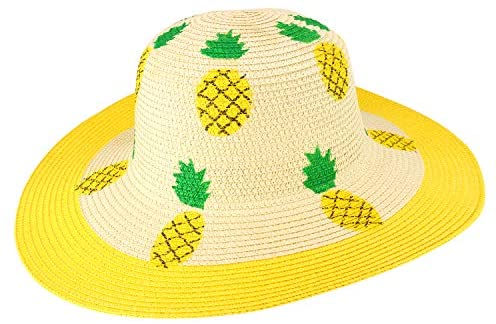Trendy Apparel Shop Two Tone Cherry Printed Wide Brim Summer Sun Hat