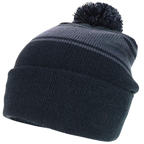 Trendy Apparel Shop Two Tone Pom Striped Winter Cuff Long Beanie Hat