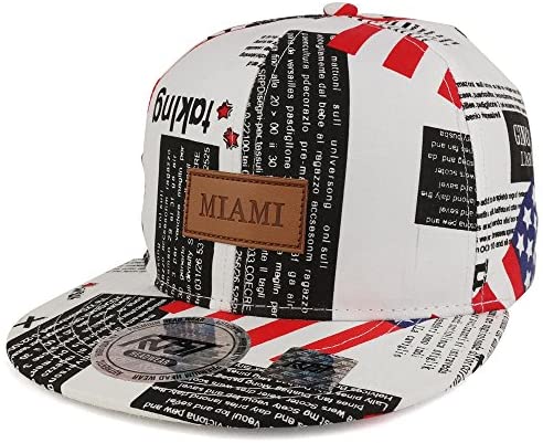 Trendy Apparel Shop USA City White Flag and Text Pattern Cotton Adjustable Flatbill Snapback Cap