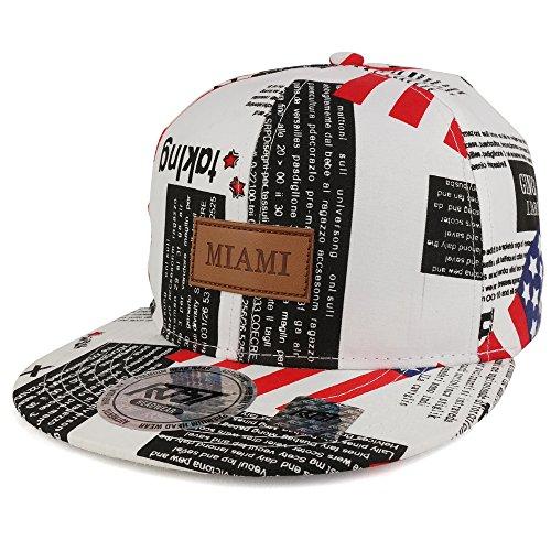 Trendy Apparel Shop USA City White Flag and Text Pattern Cotton Adjustable Flatbill Snapback Cap