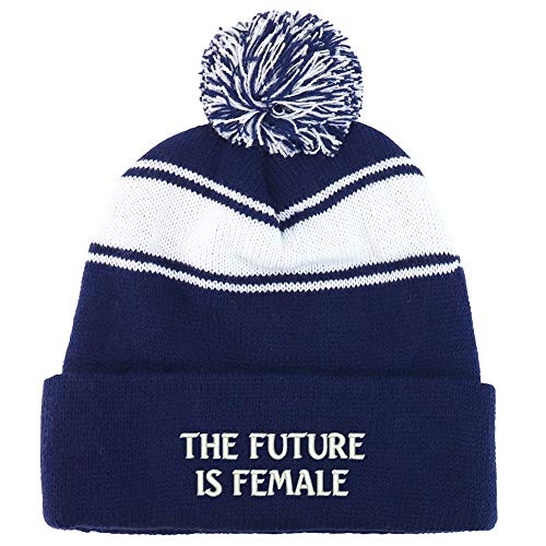 Trendy Apparel Shop The Future is Female Two Tone Pom Striped Long Beanie Hat