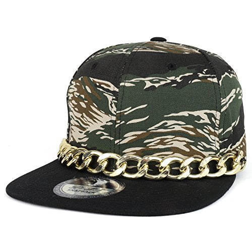 Trendy Apparel Shop Fashion Camouflage Hip Hop Flat Bill Snapback Cap with Gold Chain - Tree CAMO