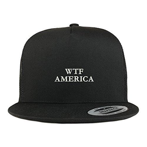 Trendy Apparel Shop WTF America Embroidered 5 Panel Flat Bill Trucker Mesh Back Cap