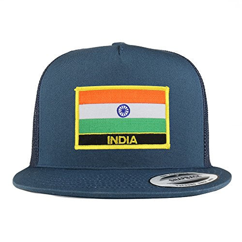 Trendy Apparel Shop India Flag 5 Panel Flatbill Trucker Mesh Snapback Cap
