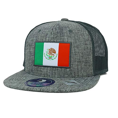 Trendy Apparel Shop Mexico Flag Embroidered Linen Mesh Flatbill Snapback Hat