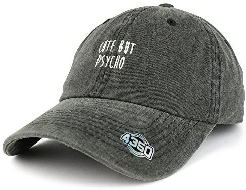 Trendy Apparel Shop Cute But Psycho Text Embroidered Unstructured Washed Cotton Dad Hat