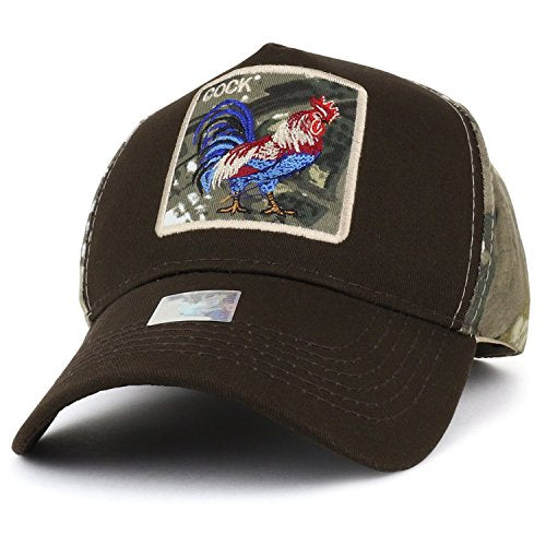 Trendy Apparel Shop Cock Rooster Embroidered Patch Camo Print Back Baseball Cap
