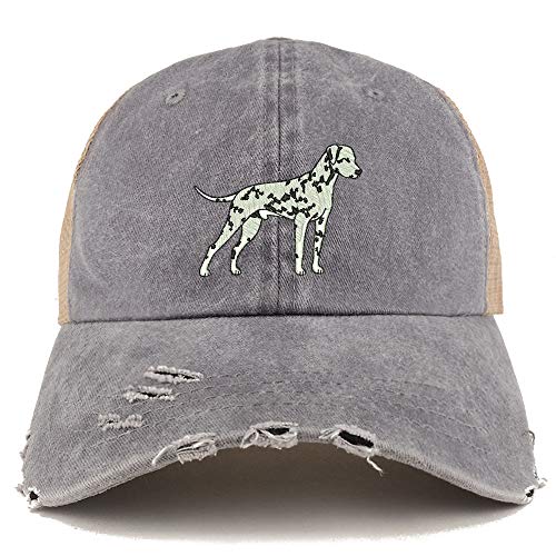 Trendy Apparel Shop Dalmatian Dog Embroidered Frayed Bill Trucker Mesh Back Cap