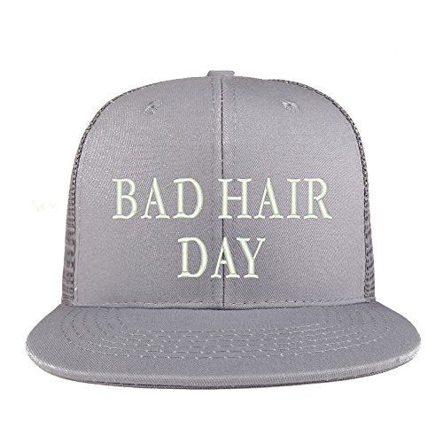 Trendy Apparel Shop Bad Hair Day Embroidered Cotton Flat Bill Mesh Back Trucker Cap
