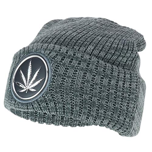 Trendy Apparel Shop Marijuana Leaf High Frequency Patch Winter Cuff Beanie Hat