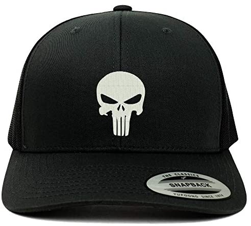 Trendy Apparel Shop Flexfit XXL Punisher Skull Embroidered Retro Trucker Mesh Cap