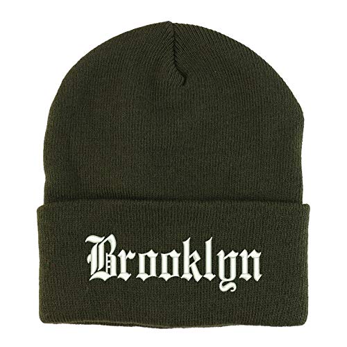 Trendy Apparel Shop Old English Font Brooklyn City Embroidered Long Cuff Beanie