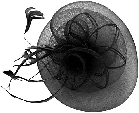 Trendy Apparel Shop Horsehair Rosette Decorative Fascinator with Feather Trim