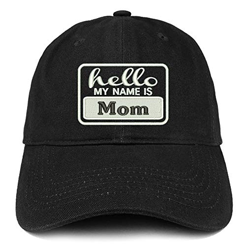 Trendy Apparel Shop Hello My Name is Mom Soft Crown 100% Brushed Cotton Cap