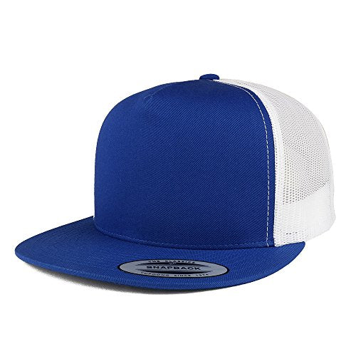 Trendy Apparel Shop Flexfit Brand 5 Panel 2 Tone Flatbill Mesh Classic Snapback Cap