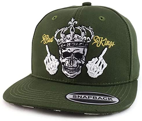 Trendy Apparel Shop Bad Kings Skull Embroidered Flatbill Snapback Baseball Cap