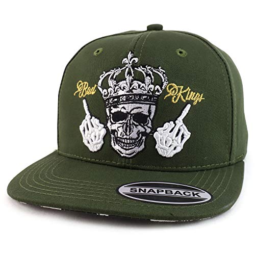 Trendy Apparel Shop Bad Kings Skull Embroidered Flatbill Snapback Baseball Cap