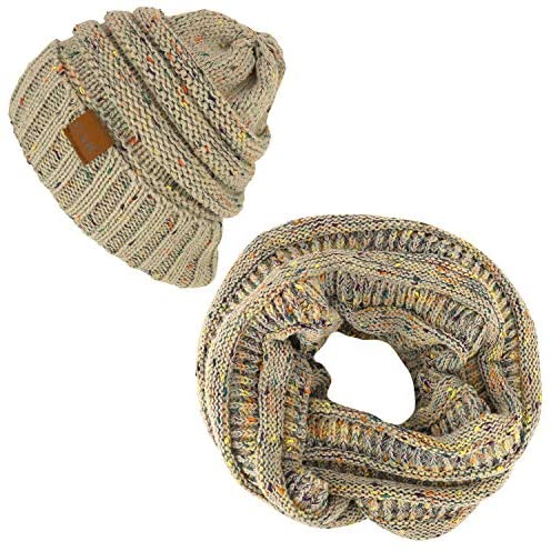 Trendy Apparel Shop Winter Color Spec Knit Beanie Infinity Scarf 2 Piece Set