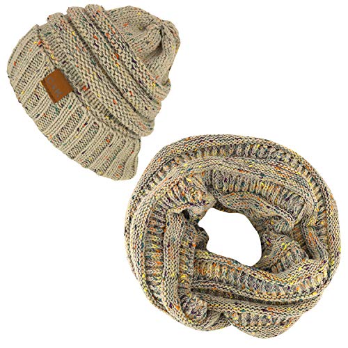 Trendy Apparel Shop Winter Color Spec Knit Beanie Infinity Scarf 2 Piece Set