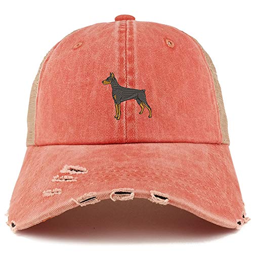 Trendy Apparel Shop Doberman Dog Embroidered Frayed Bill Trucker Mesh Back Cap