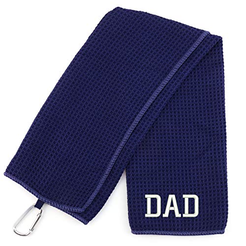 Trendy Apparel Shop Dad Embroidered Trifold Waffle Textured Microfiber Gold Towel with Carabiner