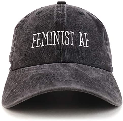 Trendy Apparel Shop Feminist AF Text Embroidered Washed Cotton Unstructured Baseball Cap
