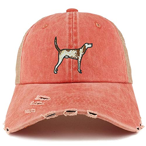 Trendy Apparel Shop Pointer Dog Embroidered Frayed Bill Trucker Mesh Back Cap