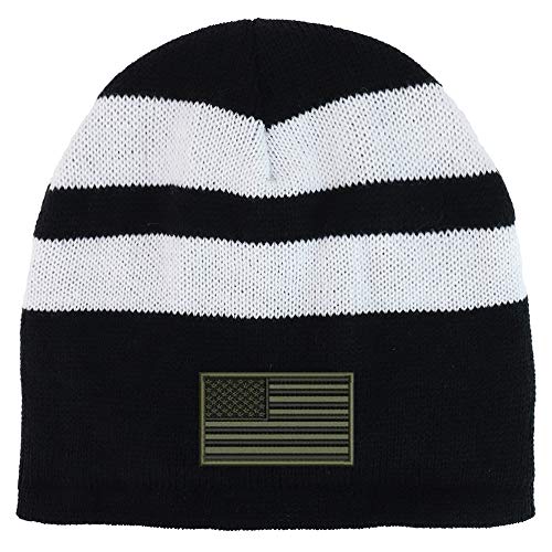 Trendy Apparel Shop Olive American Flag Fleece Lined Striped Short Beanie