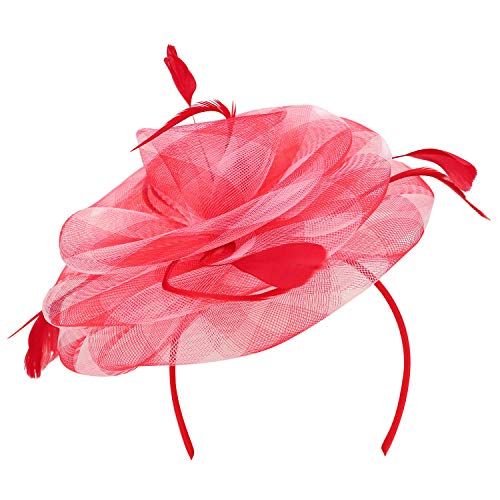 Trendy Apparel Shop Checkered Mesh Swirl Flower Feather Fascinator Headpiece