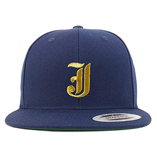 Trendy Apparel Shop Old English Gold J Embroidered Snapback Flatbill Baseball Cap