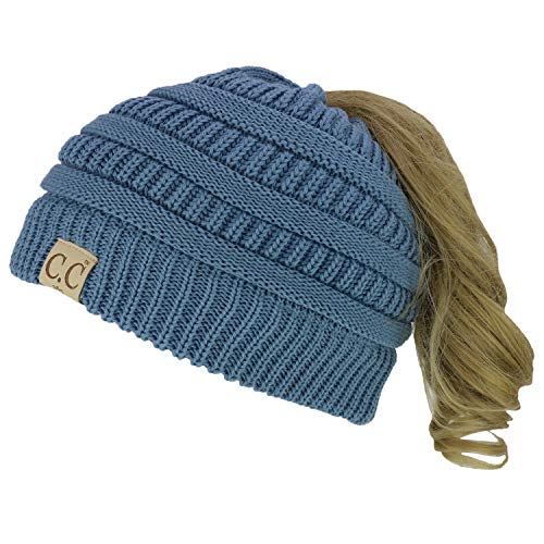 Trendy Apparel Shop Women's Lightweight Ribbed Knit 365 Stretchable Ponytail Beanie Cap