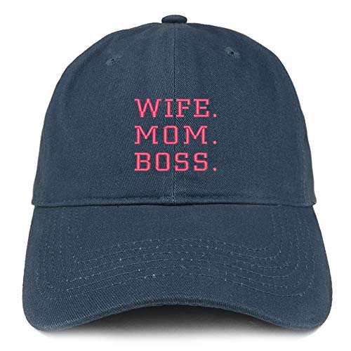 Trendy Apparel Shop Wife Mom Boss Pink Embroidered Soft Crown 100% Brushed Cotton Cap