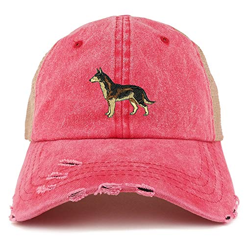 Trendy Apparel Shop Dark German Shepherd Dog Embroidered Frayed Bill Trucker Mesh Back Cap