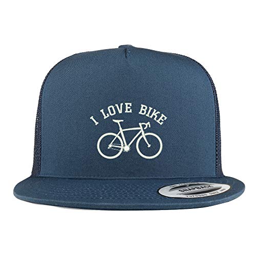 Trendy Apparel Shop I Love Bike Embroidered 5 Panel Flatbill Mesh Cap