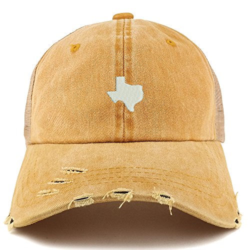 Trendy Apparel Shop Texas State Map Embroidered Frayed Bill Trucker Mesh Back Cap
