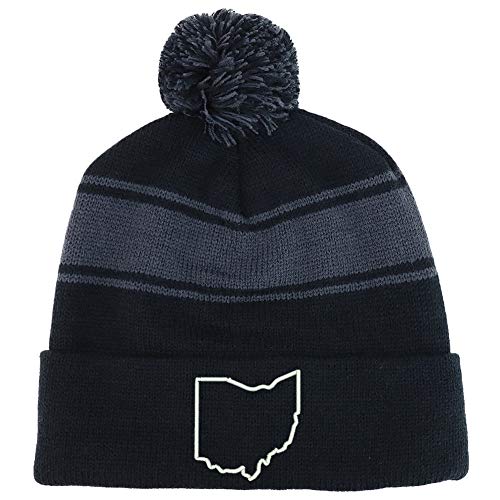 Trendy Apparel Shop Ohio State Outline Two Tone Pom Striped Long Beanie Hat