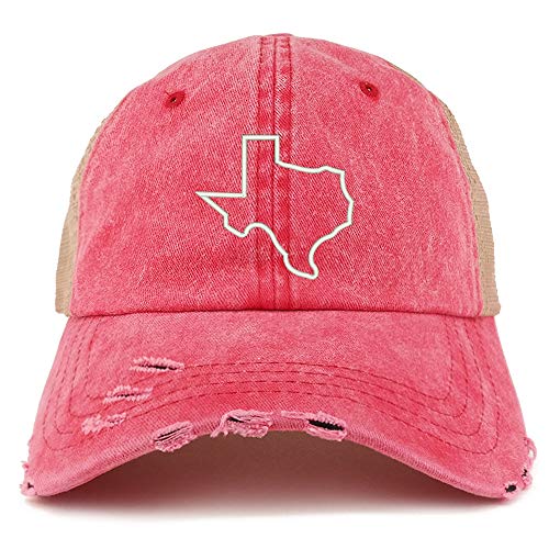 Trendy Apparel Shop Texas Outline Pigment Dyed Front Mesh Back Frayed Bill Cap