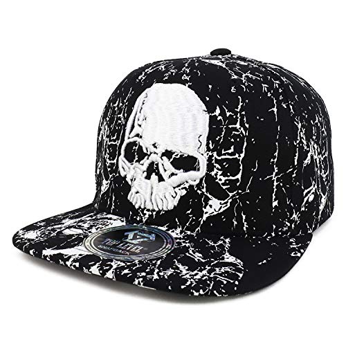 Trendy Apparel Shop Cracked Skull Embroidered Splatter Flatbill Snapback Hat