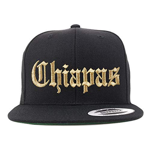 Trendy Apparel Shop Old English Chiapas Gold Embroidered Flatbill Snapback Baseball Cap