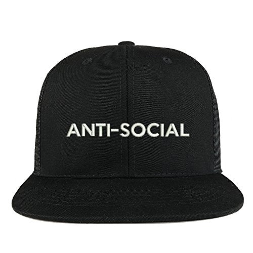 Trendy Apparel Shop Anti Social Embroidered Cotton Flat Bill Mesh Back Trucker Cap