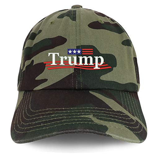 Trendy Apparel Shop Trump Wavy Small Flag Embroidered 100% Cotton Adjustable Cap Dad Hat