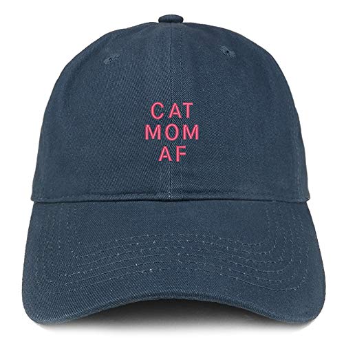Trendy Apparel Shop Cat Mom Af Pink Embroidered Soft Crown 100% Brushed Cotton Cap