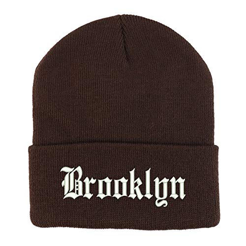 Trendy Apparel Shop Old English Font Brooklyn City Embroidered Long Cuff Beanie