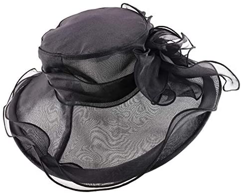 Trendy Apparel Shop Ladies Fashion Ruffled Brim Crystal Trim Organza Hat