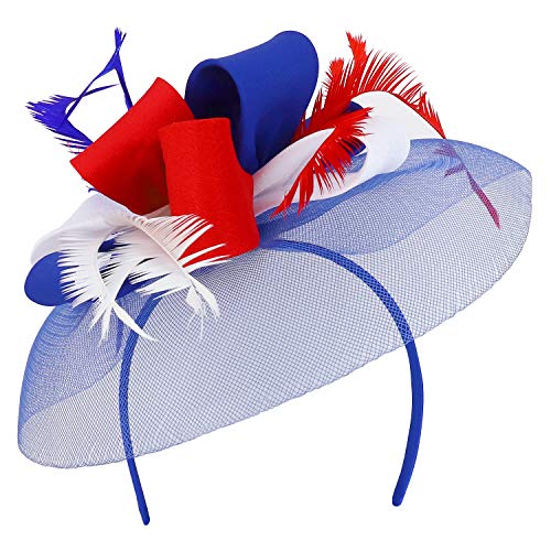 Trendy Apparel Shop Three Tone Patriotic USA Multi Bow Mesh Net Fascinator
