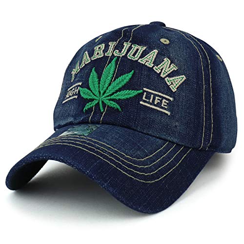 Trendy Apparel Shop Marijuana High Life Leaf Embroidered Unstructured Ball Cap
