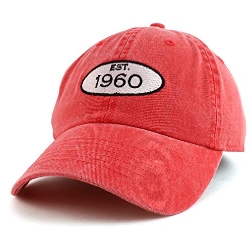 Trendy Apparel Shop 60th Birthday Established Year Washed Cotton Adjustable Cap